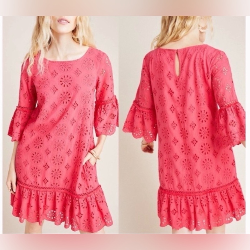 By Anthropology Dani pink eyelet dress, size 8